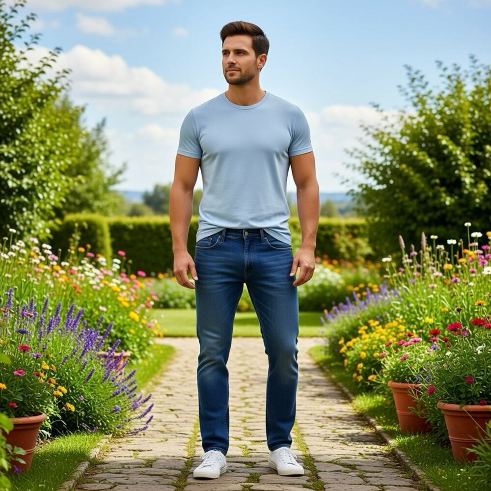 Mens Slim Fit Tapered Leg Jeans W34 L30 Blue Stretch Whiskered Casual Denim MBX